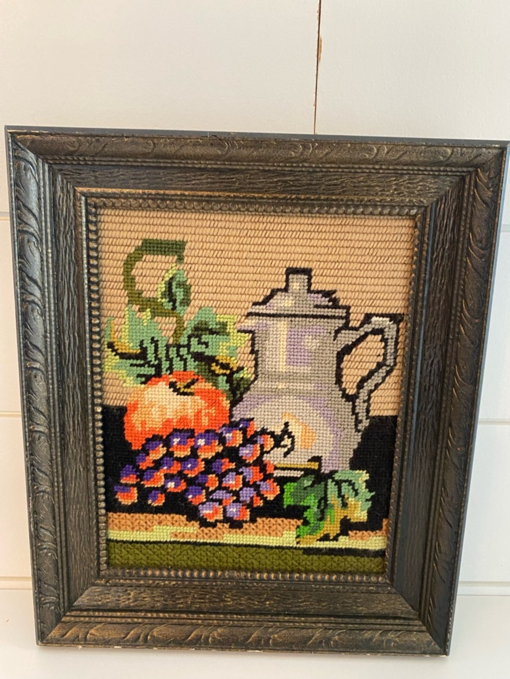 Vintage Handmade Pair of Framed Needlepoint Still Life Pictures Signed 1980 READ - Picture 6 of 16